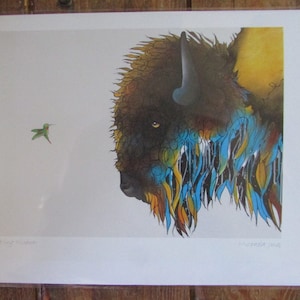 NIEUWE Yak & Hummingbird "SHARING WISDOM"-kunstkaart van Micqaela Jones *met envelop *blanco binnenkant Made in Canada (#3050)