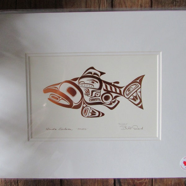 Embossed Copper art print "HAIDA SALMON - SKAAGI"  by Haida artist Bill Reid  11" x 14" Matted