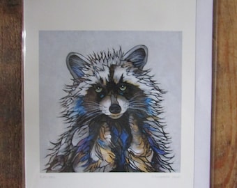NEW "RACCOON" art card by Micqaela Jones *with envelope *blank inside Made in Canada (#2630)