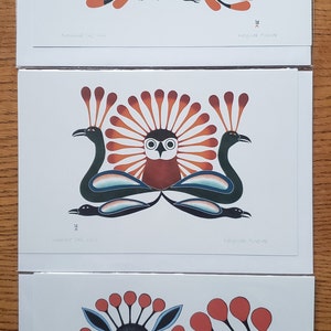Nouvelles cartes d'art « Sunburst Owl » « Vigilant Owl » Autumnal Owl » Artiste inuit Kenojuak Ashevak 6 x 9 po.