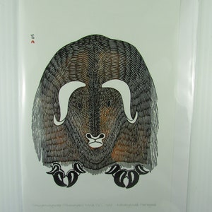 Nieuwe "OMINGMUNGJUAQ" (Humungous Musk Ox) 6" x 9" kunstkaart - Kananginak Pootoogook Wordt geleverd met envelop (#1274)