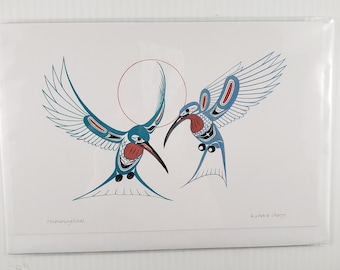 New "HUMMINGBIRDS" art card by Northern Tuchone artist Richard Shorty  6" x 9" with envelope - blank inside