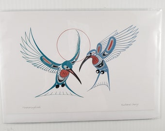 New "HUMMINGBIRDS" art card by Northern Tuchone artist Richard Shorty  6" x 9" with envelope - blank inside