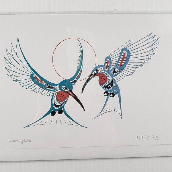 Nouvelle carte d'art « colibris » de l'artiste tuchonien du Nord Richard Shorty 6 x 9 pouces avec enveloppe - vierge à l'intérieur
