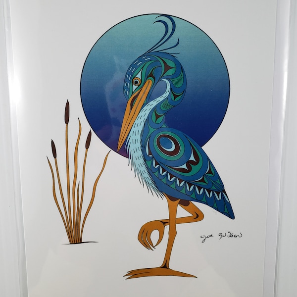 New "SNE,KE" (Blue Heron) art card by Indigenous artist Joe Wilson  Made in Canada 6"x9"