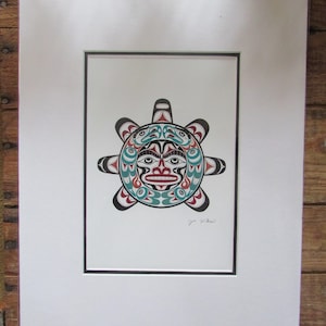 Art print  &quot;SUN&quot; by Cowichan Tribes Native Band artist Joe Wilson  11&quot; x 14&quot; matted and ready to frame