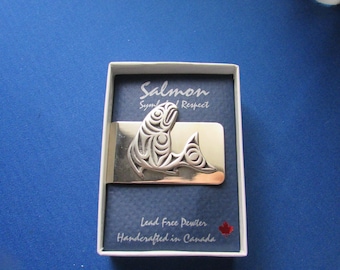 SALMON MONEY CLIP Symbol of Respect Handcrafted in Canada of 100% Lead free pewter 2" x 1.5"