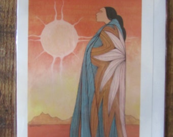 Nouvelle carte artistique « A NEW DAWN » de l'artiste sioux Maxine Noel 6 x 9 po., vierge à l'intérieur avec enveloppe, fabriquée au Canada (# 3023)