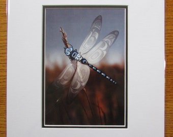 Matted dragonfly art print  "SUMMER'S SONNET"  by  First Nations artist Andy Everson 11"x14"  Made in Canada