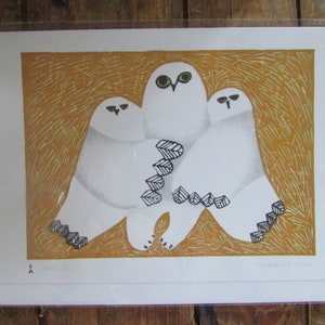 New OWL's CUDDLE, 2015 art card by Inuit artist Ningeokuluk Teevee 6x9 blank inside w/envelope 1096 Made in Canada image 1