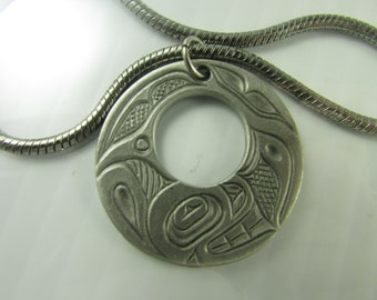 TSIMSHIAN ORCA Necklace designed by Alex Helin -Symbolizing Harmony & Intrigue ~ Pewter - 1" Icon - 20" Chain  Made in Canada