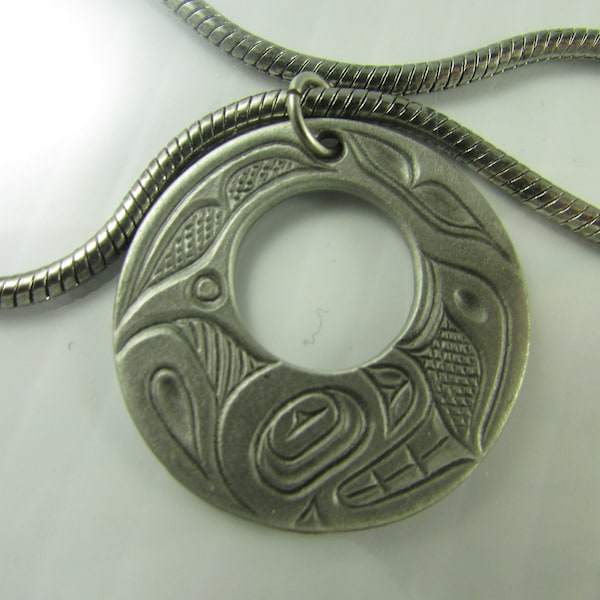 TSIMSHIAN ORCA Necklace designed by Alex Helin -Symbolizing Harmony & Intrigue ~ Pewter - 1" Icon - 20" Chain  Made in Canada