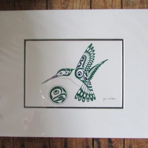 New &quot;HUMMINGBIRD&quot; art print by Cowichan Tribes Native Band artist Joe Wilson  11&quot; x 14&quot; Matted