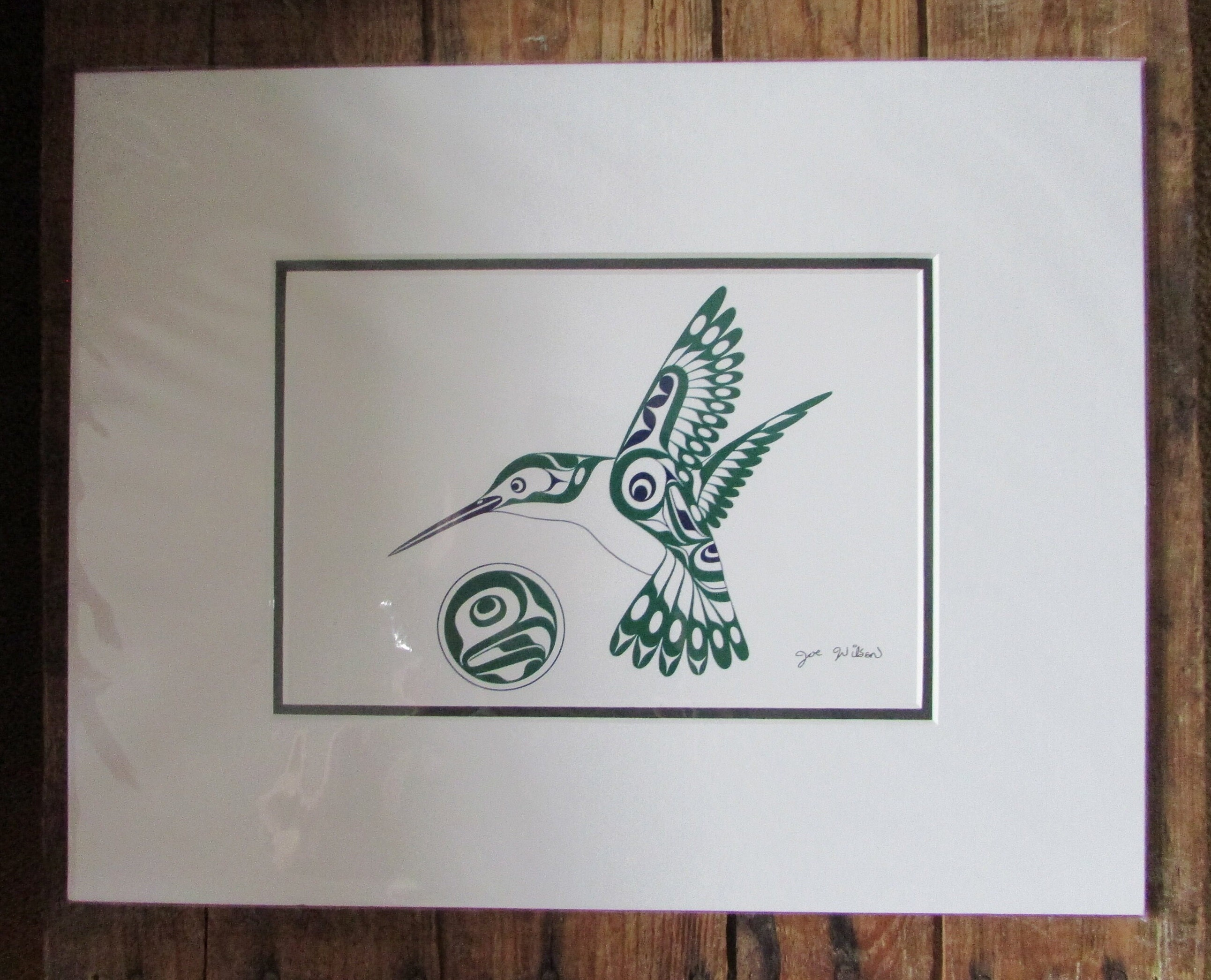 "Neuer "HuMMINGBIRD" Kunstdruck von Cowichan Tribes Native Band Künstler Joe kunst 11" x 14" Mattiert."