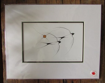 Matted art print "SWALLOWS" by artist Benjamin Chee Chee  11"x14"   Made in Canada