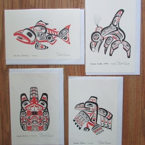 Nouvelles cartes artistiques de Bill Reid Haida Gwaii *Saumon *Orque *Corbeau *Castor