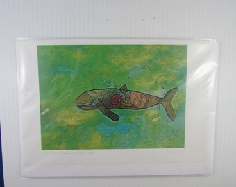 NEW "Humpback Whale in Green Water" art card by First Nations artist Alan Syliboy 6x9" blank inside w/envelope (#1338) Made in Canada