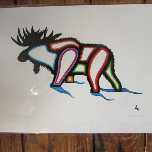 WINTER MOOSE art card by Mi'kmaq artist David Brooks  6"x9" blank inside with envelope (1913)  Made in Canada