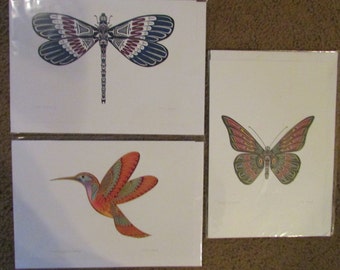 New Pack of 3 Art Cards Totem Dragonfly, Hummingbird Cameo & Butterfly Sprite