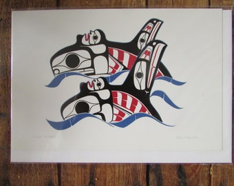 NEUE "KILLER WHALES" von Heiltsuk Künstler Ben Houstie 6 "x 9" Kunstkarte Made in Canada (#939)