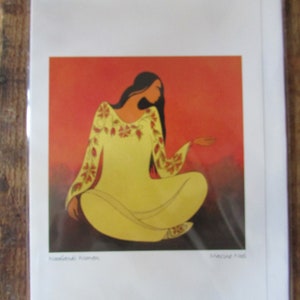 Nouvelle carte artistique « WOODLANDS WOMAN » de l'artiste sioux Maxine Noel, 15 x 20 cm, vierge à l'intérieur avec enveloppe Fabriqué au Canada (#764)