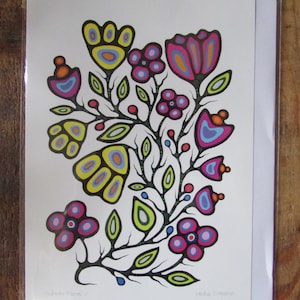 Nieuwe "OJIBWAY FLORAL V"-kunstkaart van Anishinaabe-kunstenaar Jackie Traverse 6 x 9 inch met envelop - blanco binnenkant (#2971)