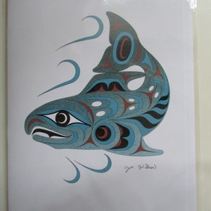 New &quot;SPAWNING SALMON&quot;  art card by Indigenous artist Joe Wilson  Made in Canada 6&quot;x9&quot; (#158)