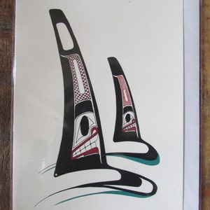 NEW Danny Dennis Tsimshain Native artist  "ORCAS" art card and envelope 6"x9"  Printed in Canada (#POD3041)
