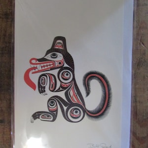 NEUE "GODJI Haida Wolf" Kunstkarte von Haida Künstler Bill Reid 6"x9" Blank innen mit Umschlag Made in Canada (#2075)