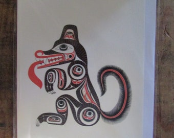 NEW "GODJI Haida Wolf" art card by Haida artist Bill Reid 6"x9" Blank inside with envelope Made in Canada (#2075)