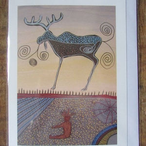 Nieuwe kunstkaart "MAN SMOKING a PIPE" van First Nations-kunstenaar Alan Syliboy 6x9" blanco binnenkant met envelop Made in Canada (#POD710)
