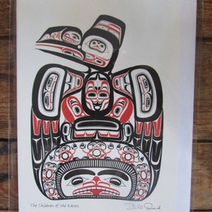 Nuova cartolina artistica "I figli del corvo" dell'artista Haida Bill Reid 6"x9" vuota all'interno con busta. Prodotta in Canada (2077)