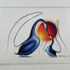 Novo cartão de arte "MÃE E FILHO" do artista Ojibway Hugh McKenzie 6"x9" com envelope em branco dentro Feito no Canadá