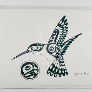 New &quot;HUMMINGBIRD&quot; art card by Cowichan Tribes Native Band artist Joe Wilson  6&quot; x 9&quot; with envelope and blank inside