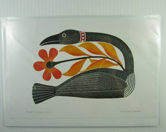 Carte d’art huard FLORAL PASSAGE de l’artiste inuit Kenojuak Ashevak 6"x9 » w/envelope et vierge à l’intérieur made in Canada