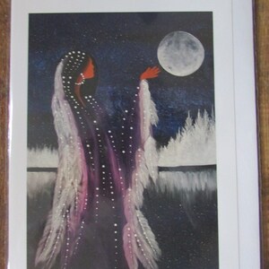 Neue "WINTER MOON RISING" von Cree Artist Betty Albert Kunstkarte 6"X9" innen blanko mit Umschlag Made in Canada (pod2720)