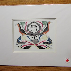 NEW &quot;The World Around Me&quot; art print by Inuit artist Kenojuak Ashevak Matted 11x14