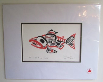 New  "HAIDA SALMON - SKAAGI"  by Haida artist Bill Reid  11" x 14" Matted and ready to frame (#20028)