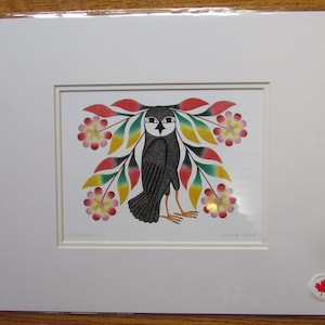 NEW &quot;Owl&#39;s Bouquet, 2007&quot; art print by Inuit artist Kenojuak Ashevak Matted 11x14  Made in Canada