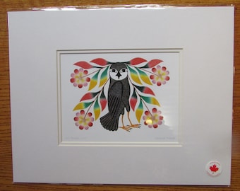 &quot;NEUER &quot;&quot;Owl&#39;s Bouquet, 2007&quot;&quot; Kunstdruck von Inuit Künstler Kenojuak Ashevak mit Passepartout 11x14 Made in Canada.&quot;