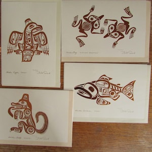 BILL REID 4 Embossed Haida COPPER Kunst Karten Frösche Wolf Adler Lachs