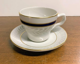 Vintage Shenango China Cobalt Blue Gold 5441 Tea Cup and Saucer Anchor Hocking