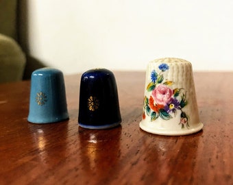 Vintage Limoges France Trio of Miniature Thimbles