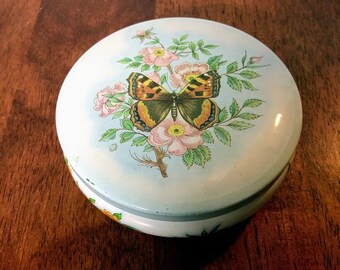 Vintage Daher Decorated Ware Butterfly Powder Box Tin