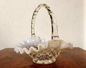 Vintage Fenton Glass French Opalescent Hobnail Basket