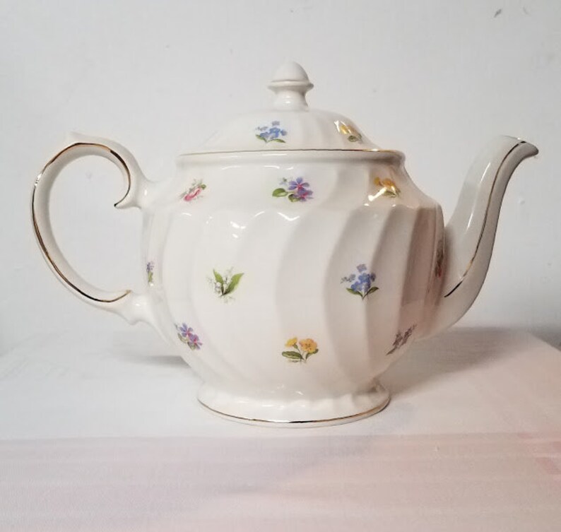 Vintage Sadler Teapot Ribbed Swirl With Multi Colored Rose Etsy