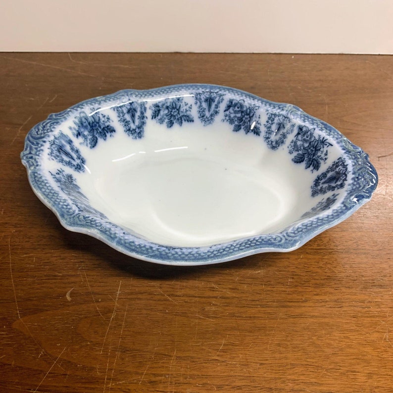 Antique WH Grindley Brussels Blue Flow Blue Oval Vegetable Bowl image 4