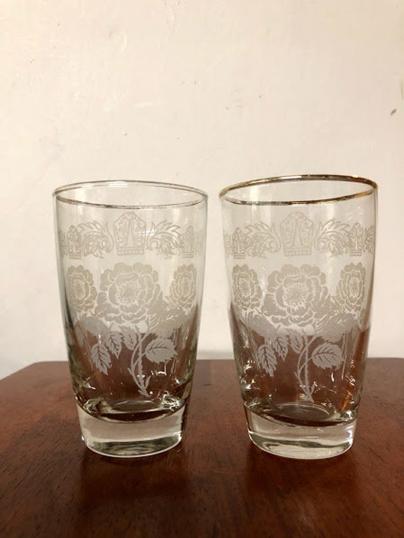 Vintage Pair of Libbey Glass Etched Flowers and Gold Trim Etsy