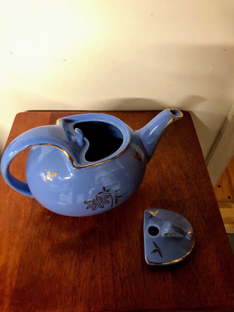 Vintage Hall Teapot Cadet Blue and Gold 0749 Etsy