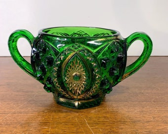 Antique Northwood Glass Memphis Doll's Eye Green Sugar Bowl